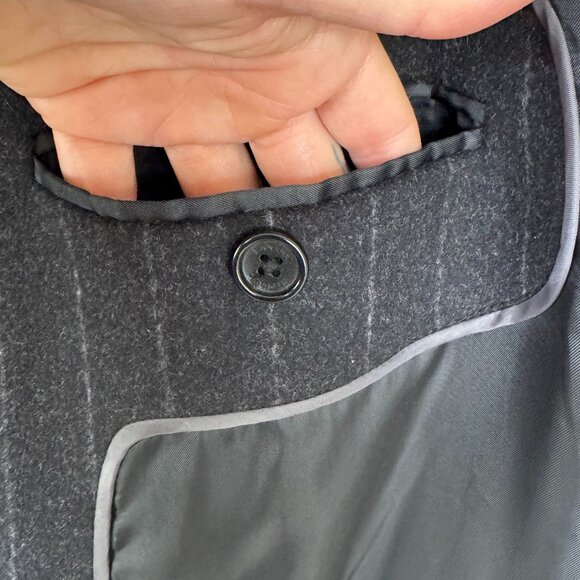 Vintage Y2K Banana Republic Wool Blend Dark Gray Pinstripe Over Coat Size Large - Picture 10 of 14